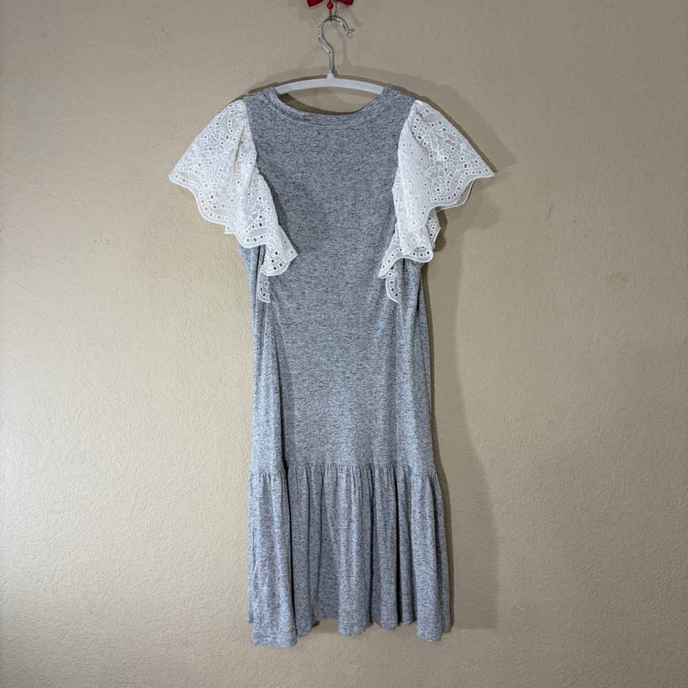 NWT Rebecca Taylor Eyelet Sleeve Jersey Dress Gray White Short Ruffle Hem Sz XS - Picture 8 of 13